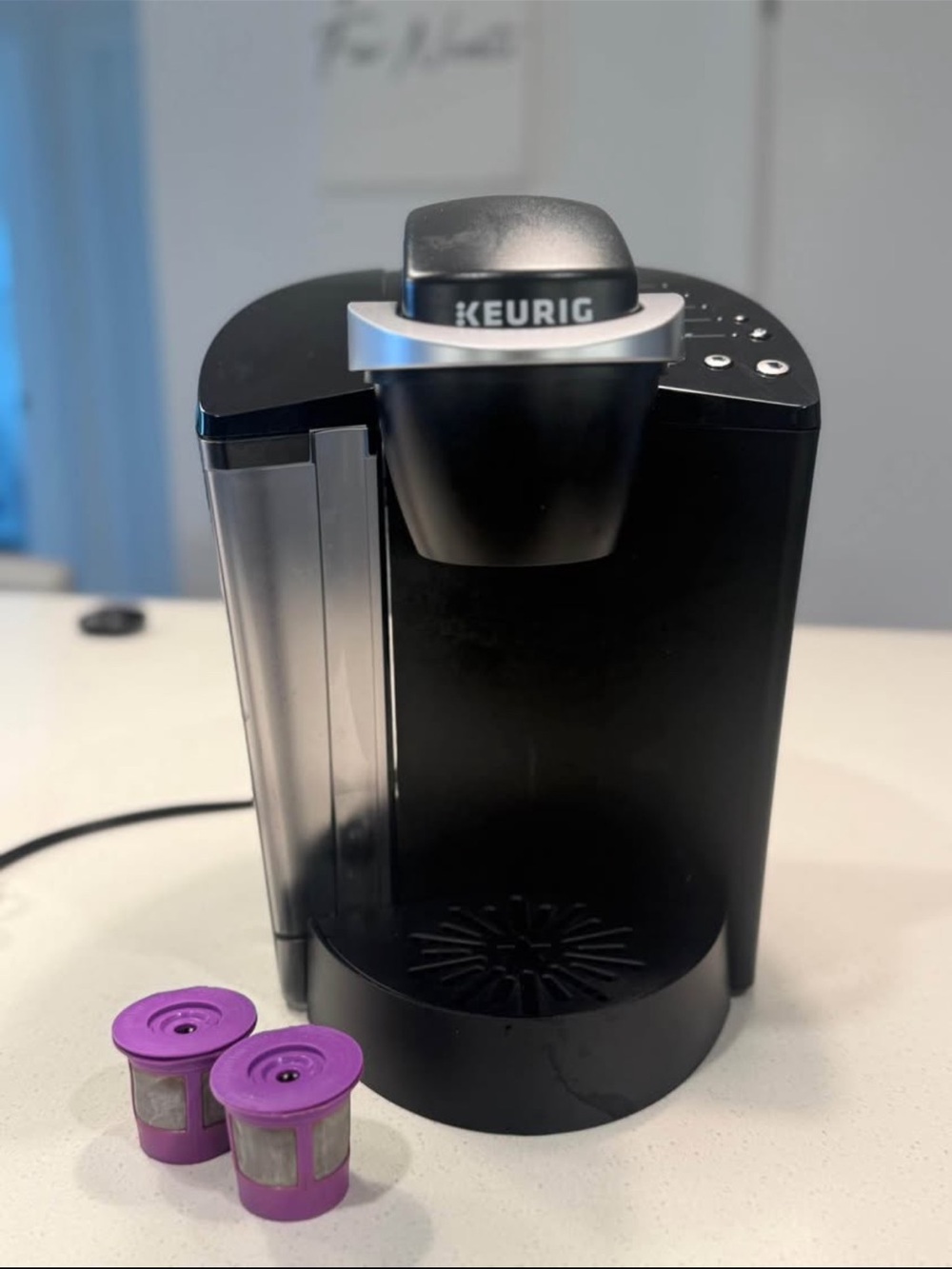Keurig Black Single-Serve Brewer with Purple Reusable Pods